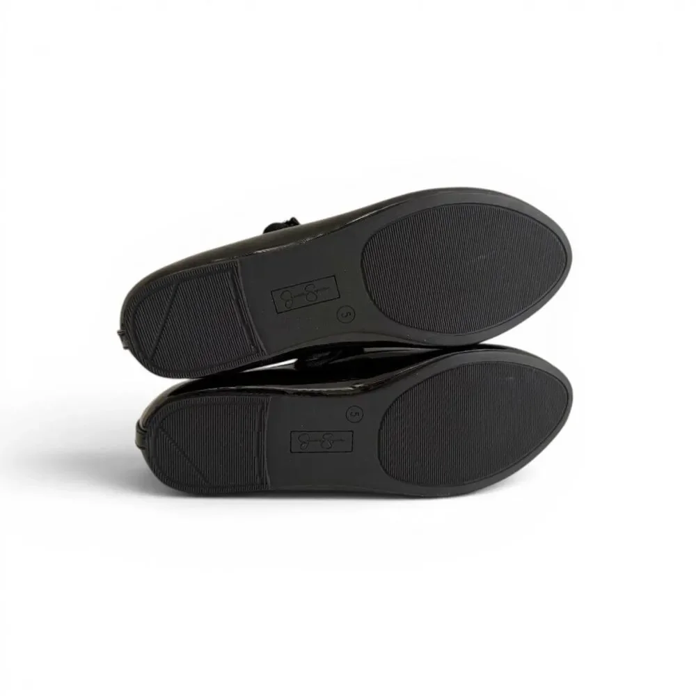 Jessica Simpson Big Girls Amy Black Patent Crystal Bow Ballet Flat, New! Size 5